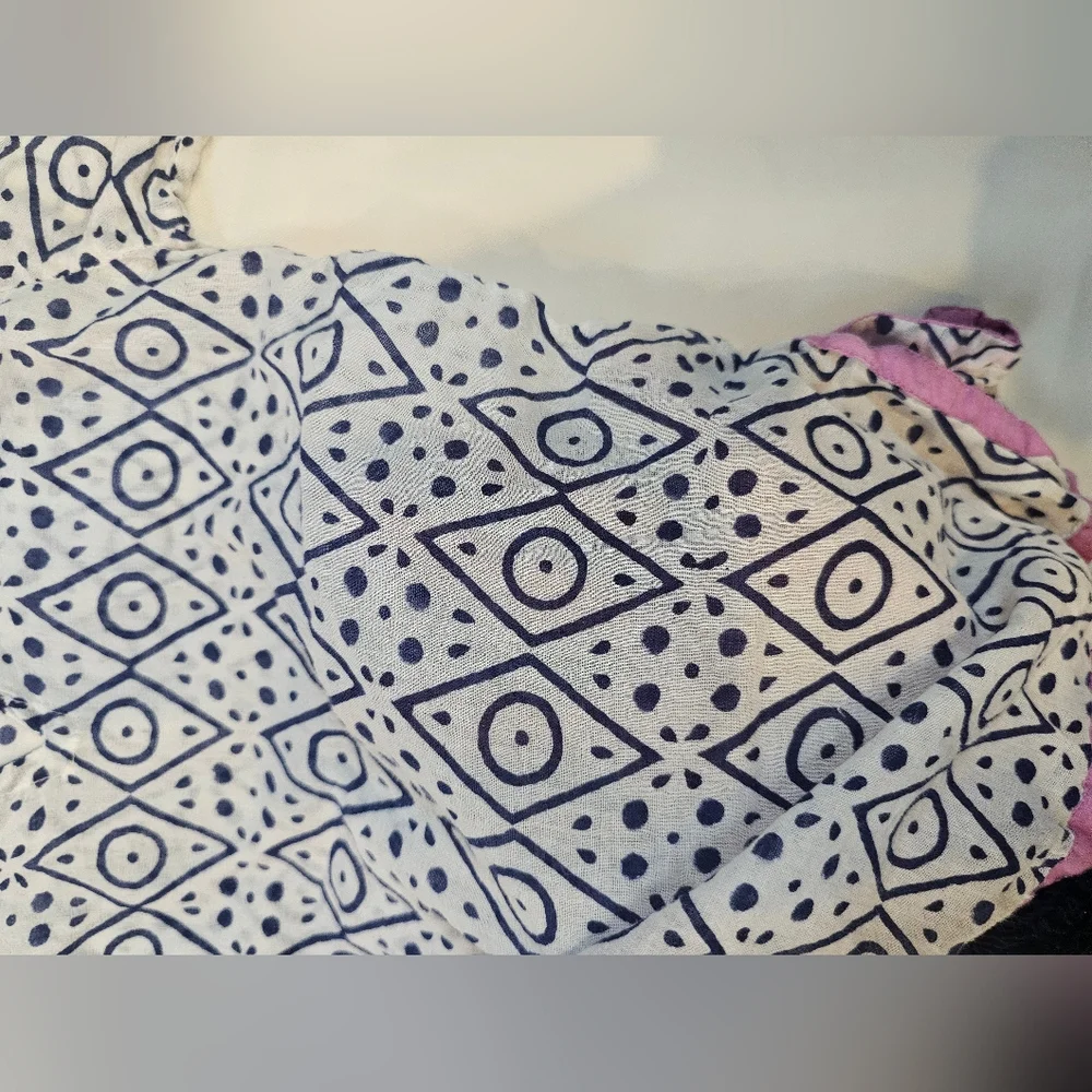 Oliphant Girls Cover-up Tunic- Geometric Pattern W/Pink Trim- 100% Cotton-Size 4